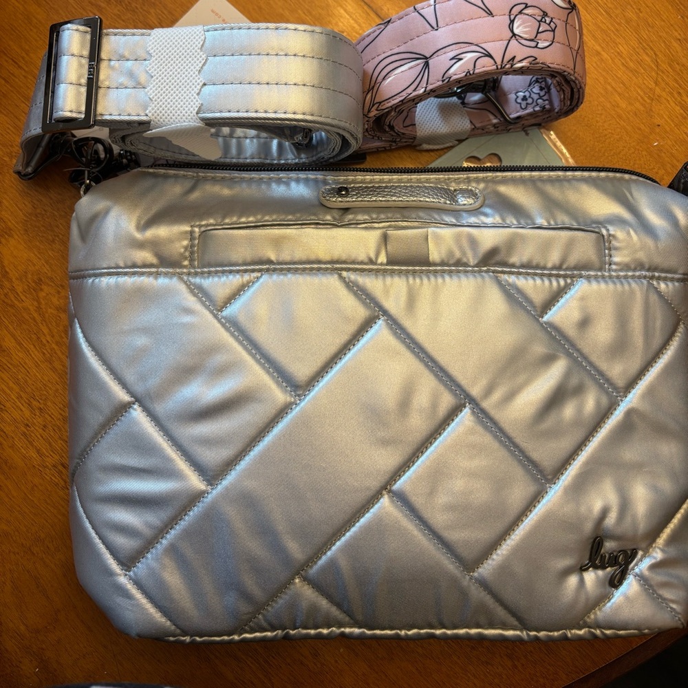 Lug Silver Crossbody Bag with Pink Strap
